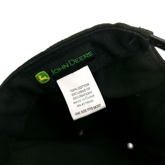 John Deere Black Cap Hat Used Snap Back Mens Unisex One Size Fits Most - Picture 2 of 10